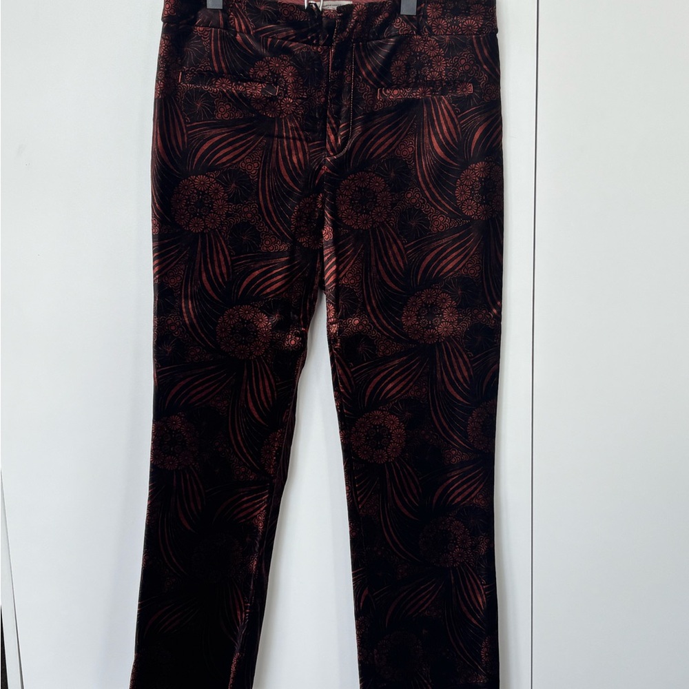 Anthropologie velvet Pants in Black and Red Floral